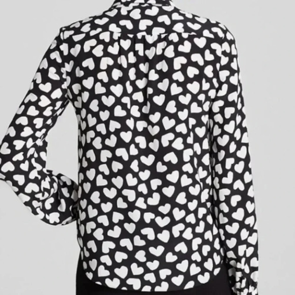 Kate Spade Silk Black Heart Print Half Button Down Shirt - Picture 8 of 9